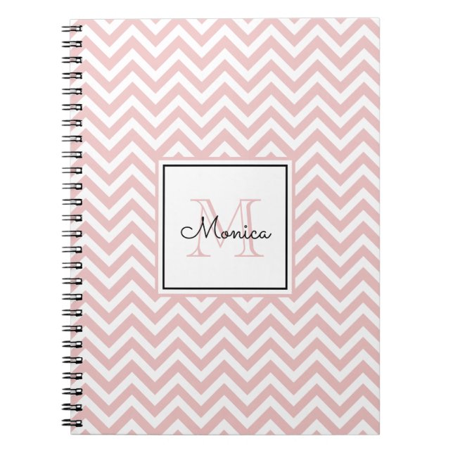 Girly Blush Pink Chevron Pattern with Monogram Notebook (Front)