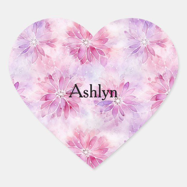 Girly Blush Pink Chic Lavender Floral Birthday Heart Sticker (Front)