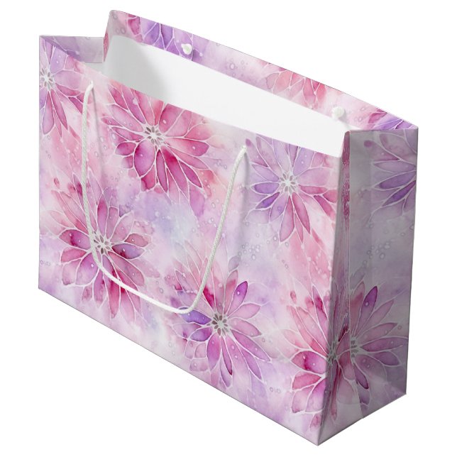 Girly Blush Pink Chic Lavender Floral Birthday Large Gift Bag (Front Angled)