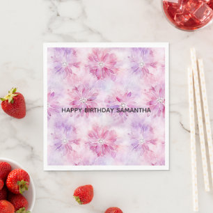 Girly Blush Pink Chic Lavender Floral Birthday Napkin