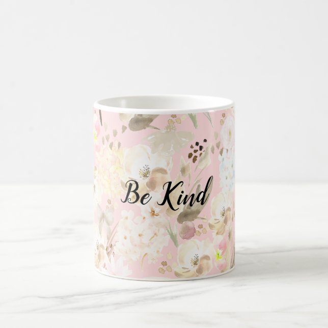 Girly Blush Pink Cream White Floral Coffee Mug (Center)