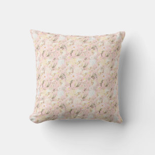 Girly Blush Pink Cream White Floral Cushion