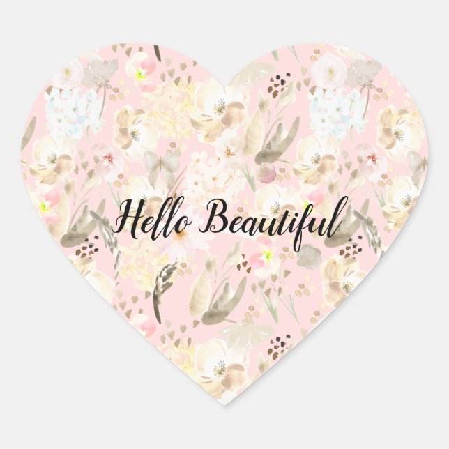Girly Blush Pink Cream White Floral Heart Sticker (Front)