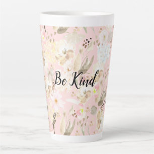 Girly Blush Pink Cream White Floral Latte Mug