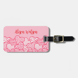 Girly Blush Pink Cute Animal Print Hearts Address  Luggage Tag