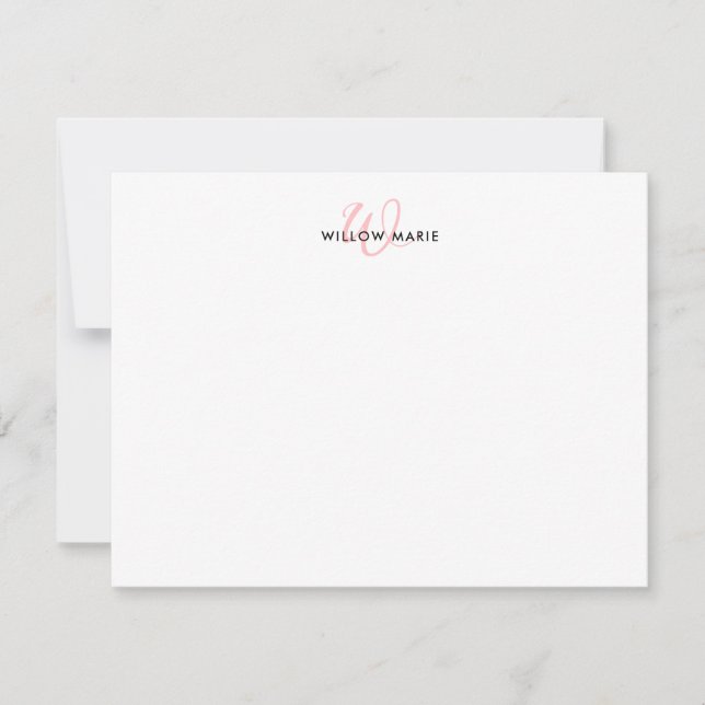 Girly Blush Pink Elegant Script Monogram Card (Front)