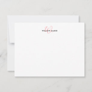 Girly Blush Pink Elegant Script Monogram Card