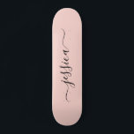 Girly blush pink elegant script name skateboard<br><div class="desc">Girly skateboard with a blush pink background design and an elegant,  hand lettered script. Personalise with your name.</div>