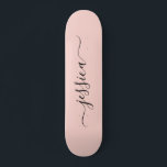 Girly blush pink elegant script name skateboard<br><div class="desc">Girly skateboard with a blush pink background design and an elegant,  hand lettered script. Personalise with your name.</div>