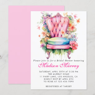 Girly Blush Pink Floral Flower Chair Bridal Shower Invitation
