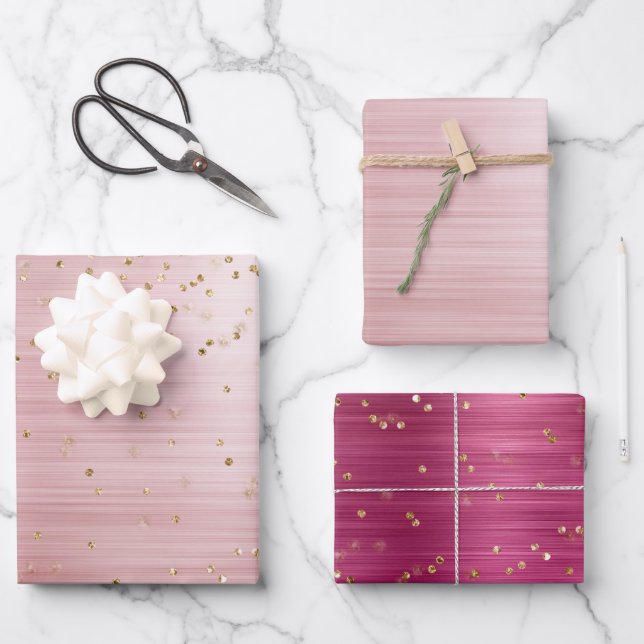 Girly Blush Pink Glam Gold Sparkle Confetti  Wrapping Paper Sheet (Front)