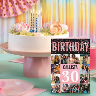 Girly Blush Pink Glitter Confetti12 Photo Birthday Card