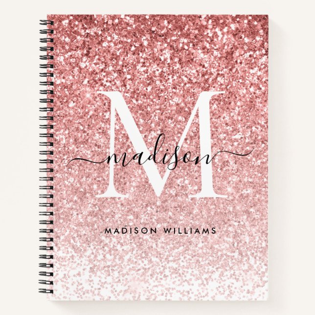 Girly Blush Pink Glitter Sparkle Chic Monogram Notebook (Front)