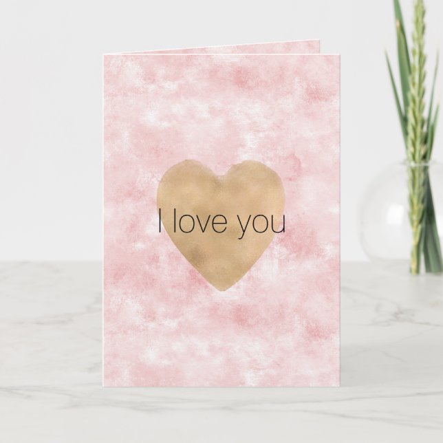 Girly Blush Pink Gold Heart Card (Front)