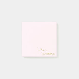 Girly Blush Pink Gold Minimalist Monogram Post-it Notes