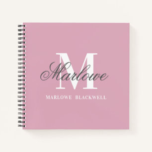 Girly Blush Pink Grey Monogram Calligraphy Notebook