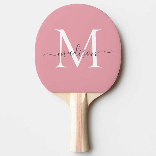 Girly Blush Pink Monogram Feminine Grey Script Ping Pong Paddle (Front)