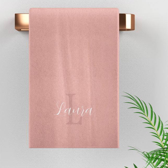 Girly blush pink monogram name script personalised bath towel set (Creator Uploaded)