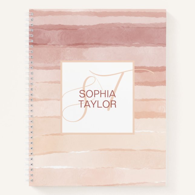 Girly Blush Pink Monogram Personalised Your Name Notebook (Front)