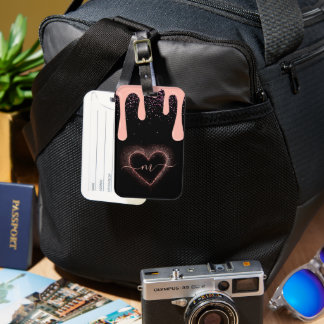 Girly Blush Pink Paint Drip Glitter Monogrammed  Luggage Tag