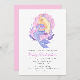 Girly Blush Pink Pastel Little Mermaid Baby Shower Invitation