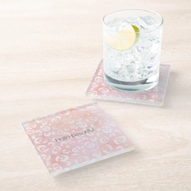 Girly Blush Pink Peach Gold Leopard Animal Glass Coaster (Angled)