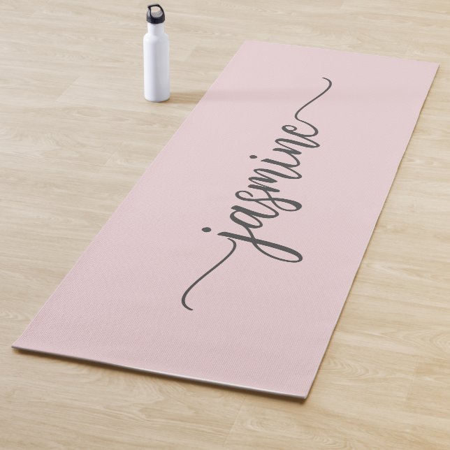 Girly Blush Pink Personalised Monogram Script Yoga Mat (In Situ)