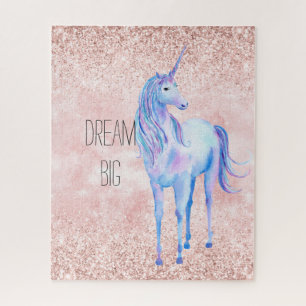 Girly Blush Pink Purple Watercolor Unicorn Glitter Jigsaw Puzzle