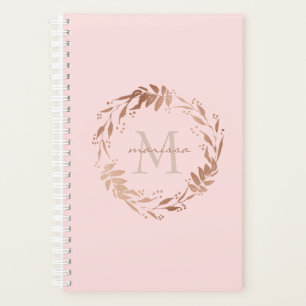 Girly Blush Pink Rose Gold Custom Monogram Planner