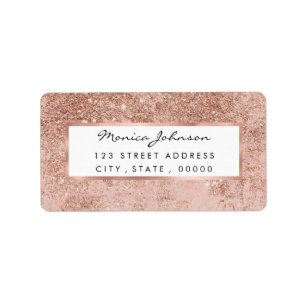 Girly blush pink rose gold glitter marble label