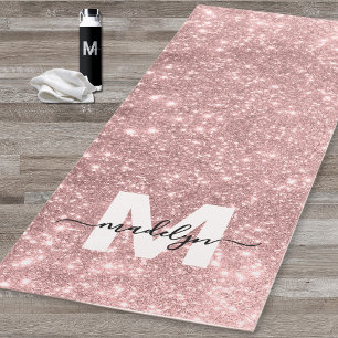 Girly Blush Pink Rose Gold Glitter Name Monogram Yoga Mat