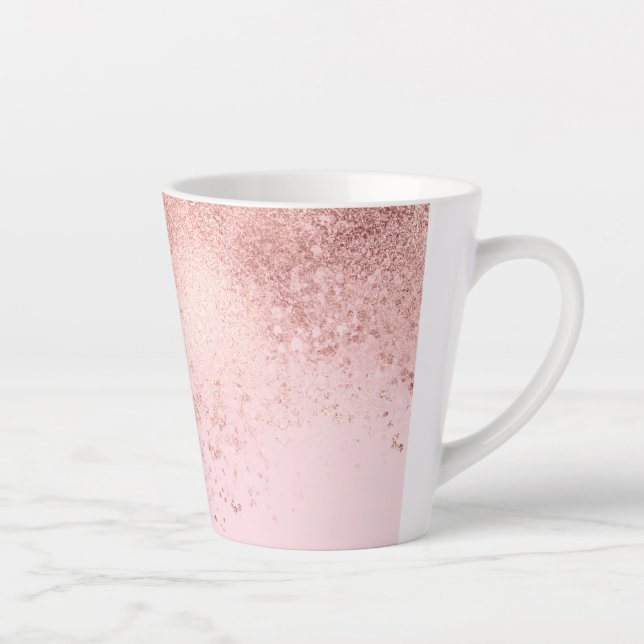 Girly Blush Pink Rose Gold Sprayed Confetti Ombre Latte Mug (Right)