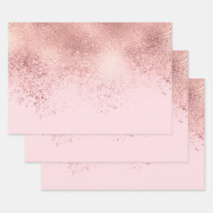 Girly Blush Pink Rose Gold Sprayed Confetti Ombre Wrapping Paper Sheet