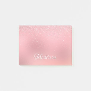 Girly Blush Pink Silver Glitter Personalised Name Post-it Notes