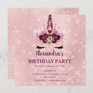 Girly Blush Pink Sparkle Unicorn Birthday Party Invitation