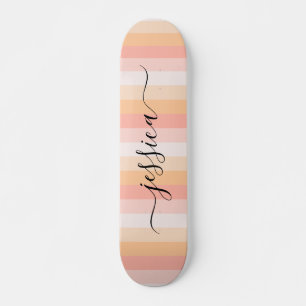 Girly blush pink stripes script name skateboard