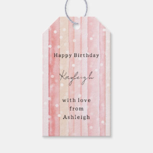 Girly Blush Pink Stripes White Dots Birthday Gift Tags