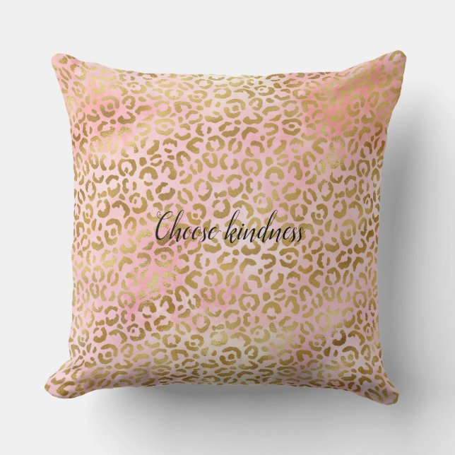 Girly Blush Pink Tie Dye Gold Leopard Print Cushion (Front)