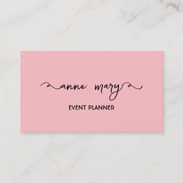 Girly Blush Pink Trendy Calligraphy Event Planner  Business Card (Front)