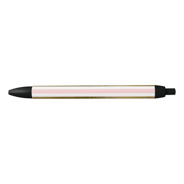 Girly Blush Pink, White and Gold Foil Pattern Black Ink Pen (Front)