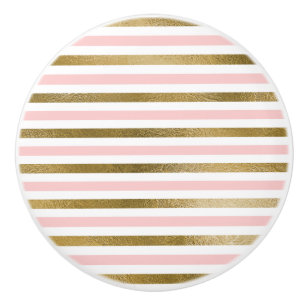 Girly Blush Pink, White and Gold Foil Pattern Ceramic Knob