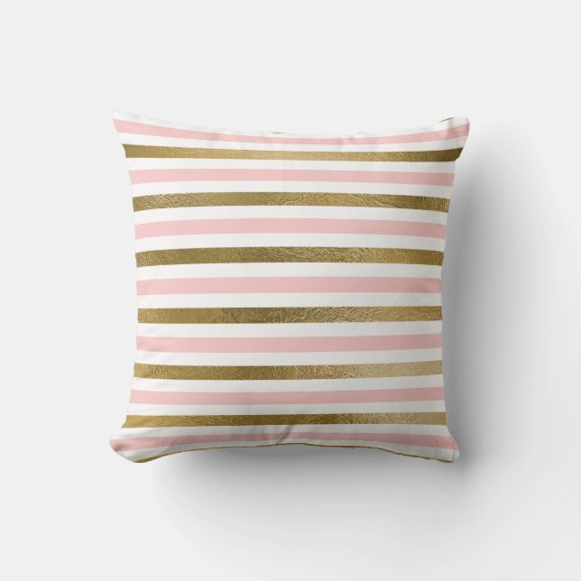 Girly Blush Pink, White and Gold Foil Pattern Cushion (Front)