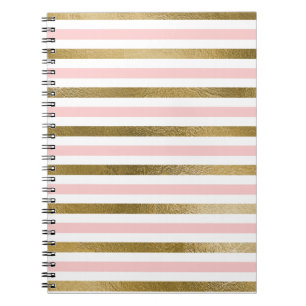 Girly Blush Pink, White and Gold Foil Pattern Notebook