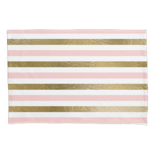 Girly Blush Pink, White and Gold Foil Pattern Pillowcase