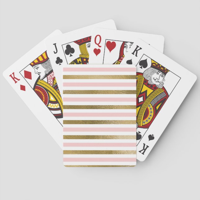 Girly Blush Pink, White and Gold Foil Pattern Playing Cards (Back)