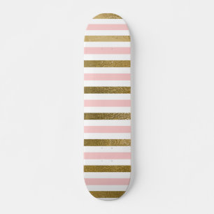 Girly Blush Pink, White and Gold Foil Pattern Skateboard