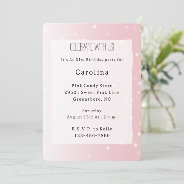 Girly Blush Pink White Dots Birthday Invitation (Standing Front)
