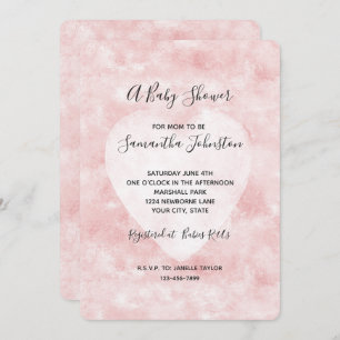 Girly Blush Pink White Heart Baby Shower Invitation