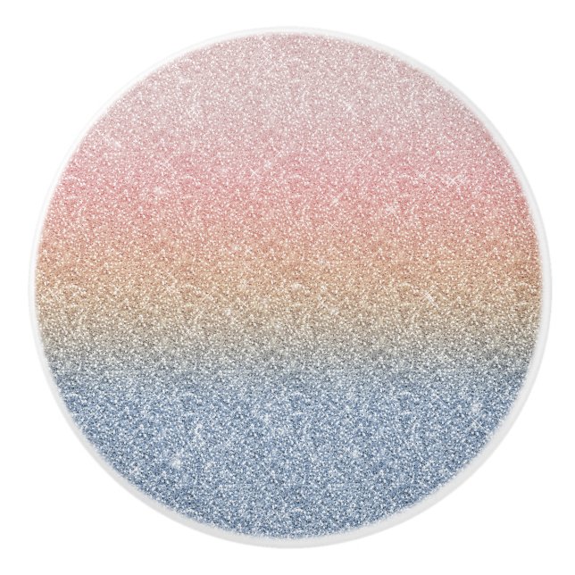 Girly Blush Rose Gold Blue Ombre Glitter Sparkles Ceramic Knob (Front)