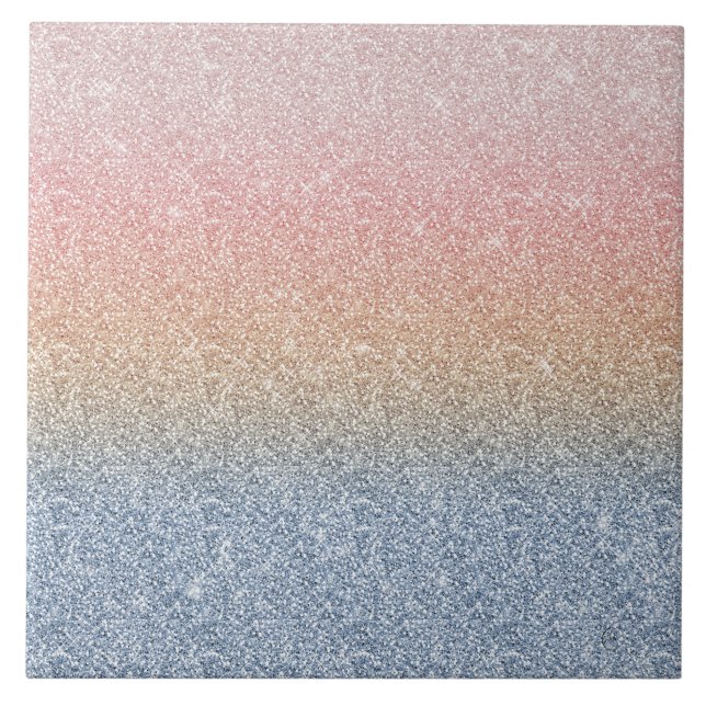 Girly Blush Rose Gold Blue Ombre Glitter Sparkles Ceramic Tile (Front)